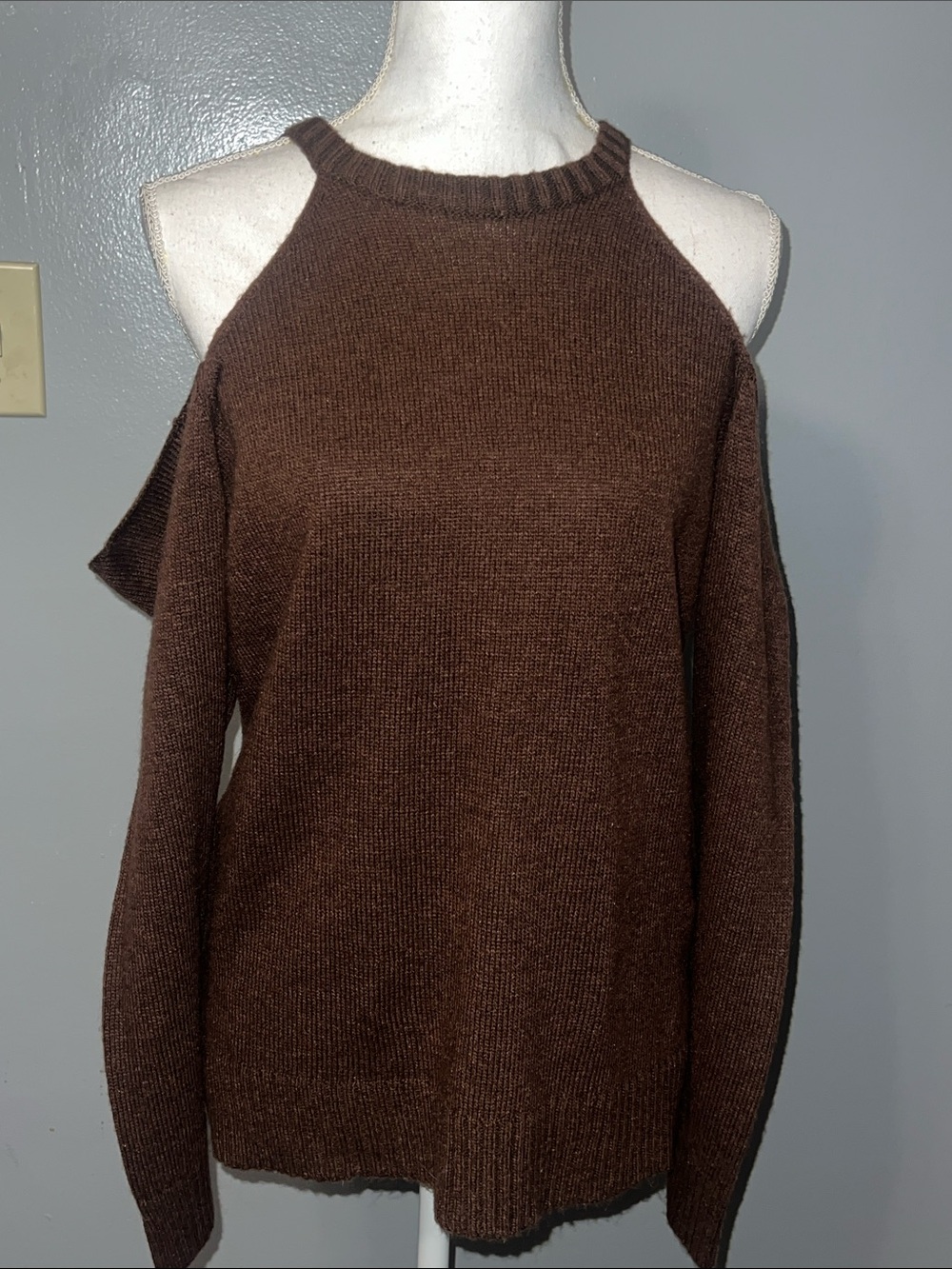 Forever 21 Brown Cold-Shoulder Knit Sweater